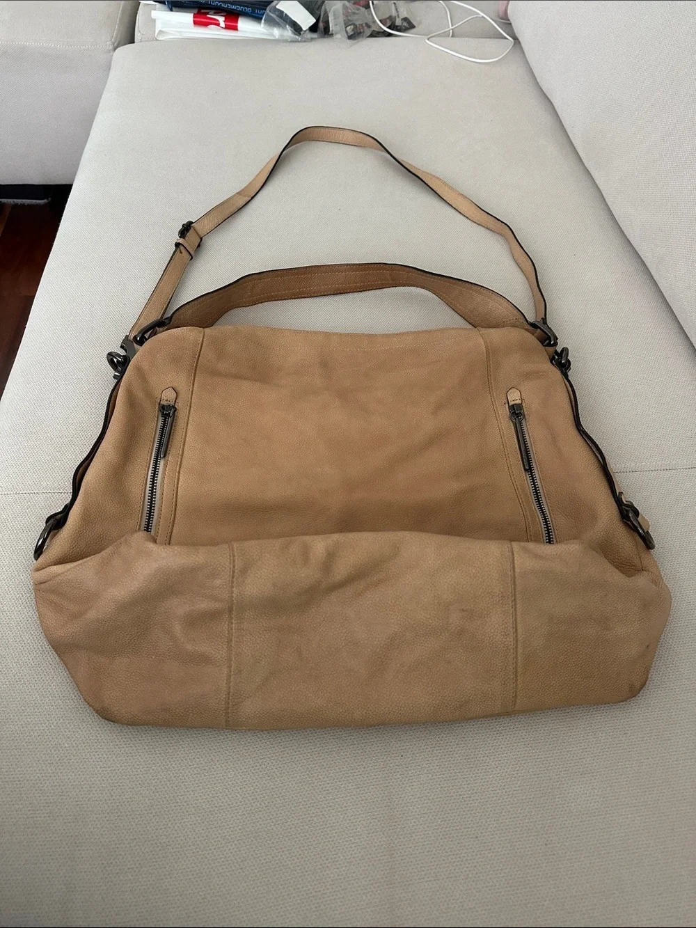 ELLIOTT LUCCA CAMEL TAN HOBO LEATHER BAG WITH SHOULDER STRAP AND CROSSBODY STRAP